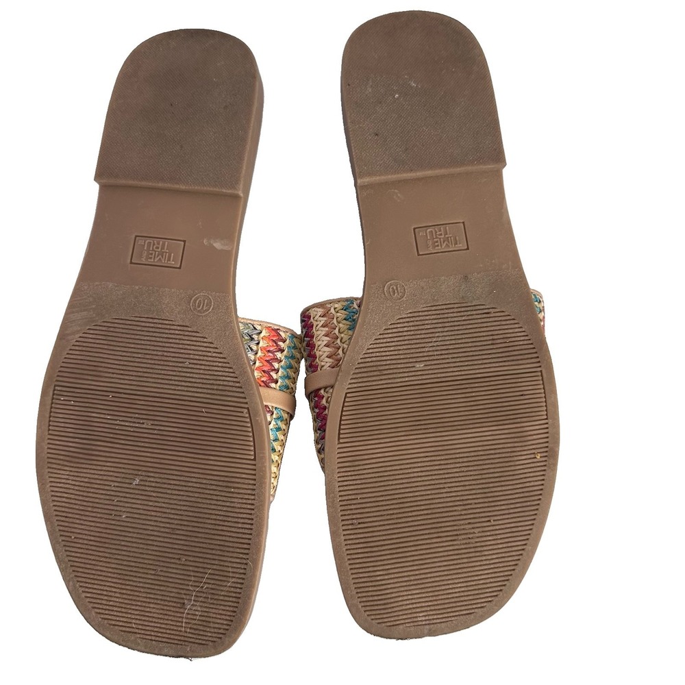 Time and Tru Women's Chevron Slide Sandals Beige/Multicolor Buckle US 10 - Picture 6 of 7